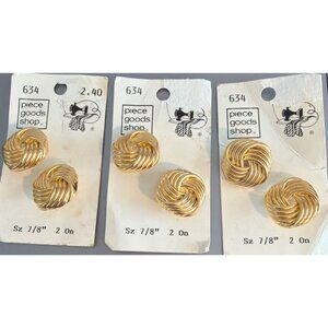 Set of 3 Cards Piece Goods Buttons Gold Tone Ribbed 2 Per Card 7/8" NEW